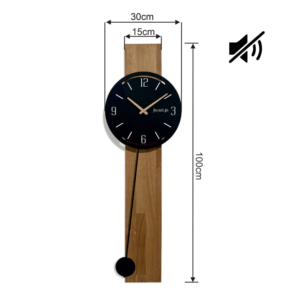 Drewniany zegar ścienny z wahadłem Naturale czarny