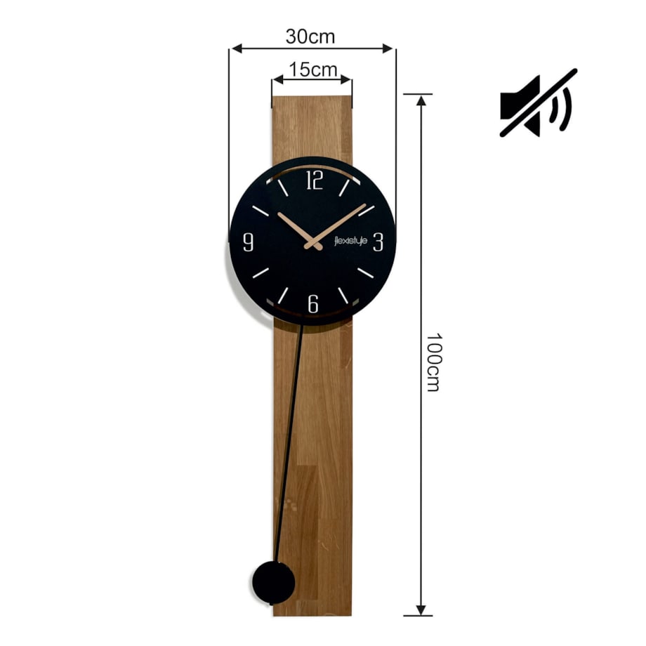 Drewniany zegar ścienny z wahadłem Naturale czarny