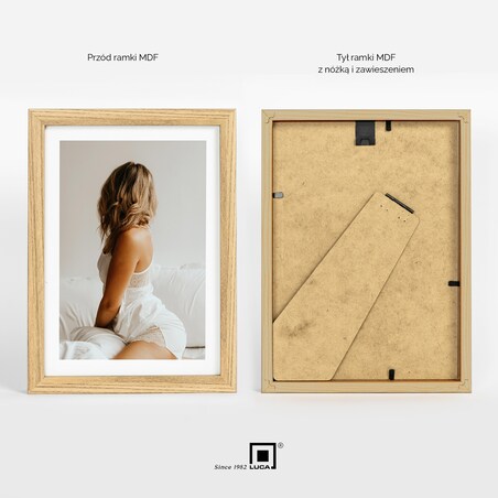 Brązowa ramka na zdjęcia 15x21 cm rama MDF z plexi klasyczna ramka zawieszka stopka