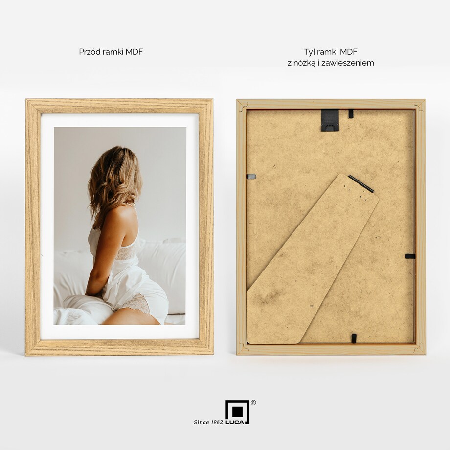 Brązowa ramka na zdjęcia 15x21 cm rama MDF z plexi klasyczna ramka zawieszka stopka