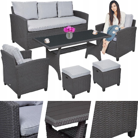 Zestaw Mebli Ogrodowych Technorattan Stół Sofa Fotel Komplet Wypoczynkowy Milano