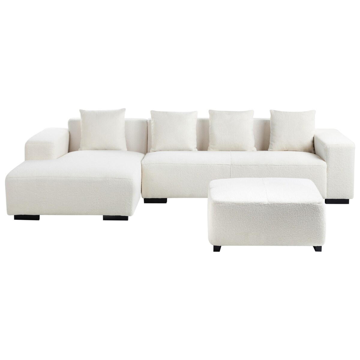 Sofa narożna z otomaną LUNGO Boucle Biały dla 4 osób Prawostronny