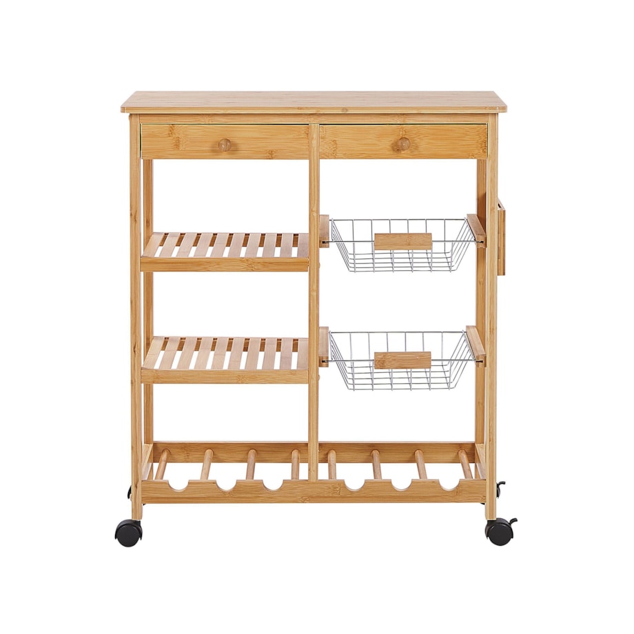 Bambusowy wózek kuchenny 2 szuflady jasne drewno MORINO