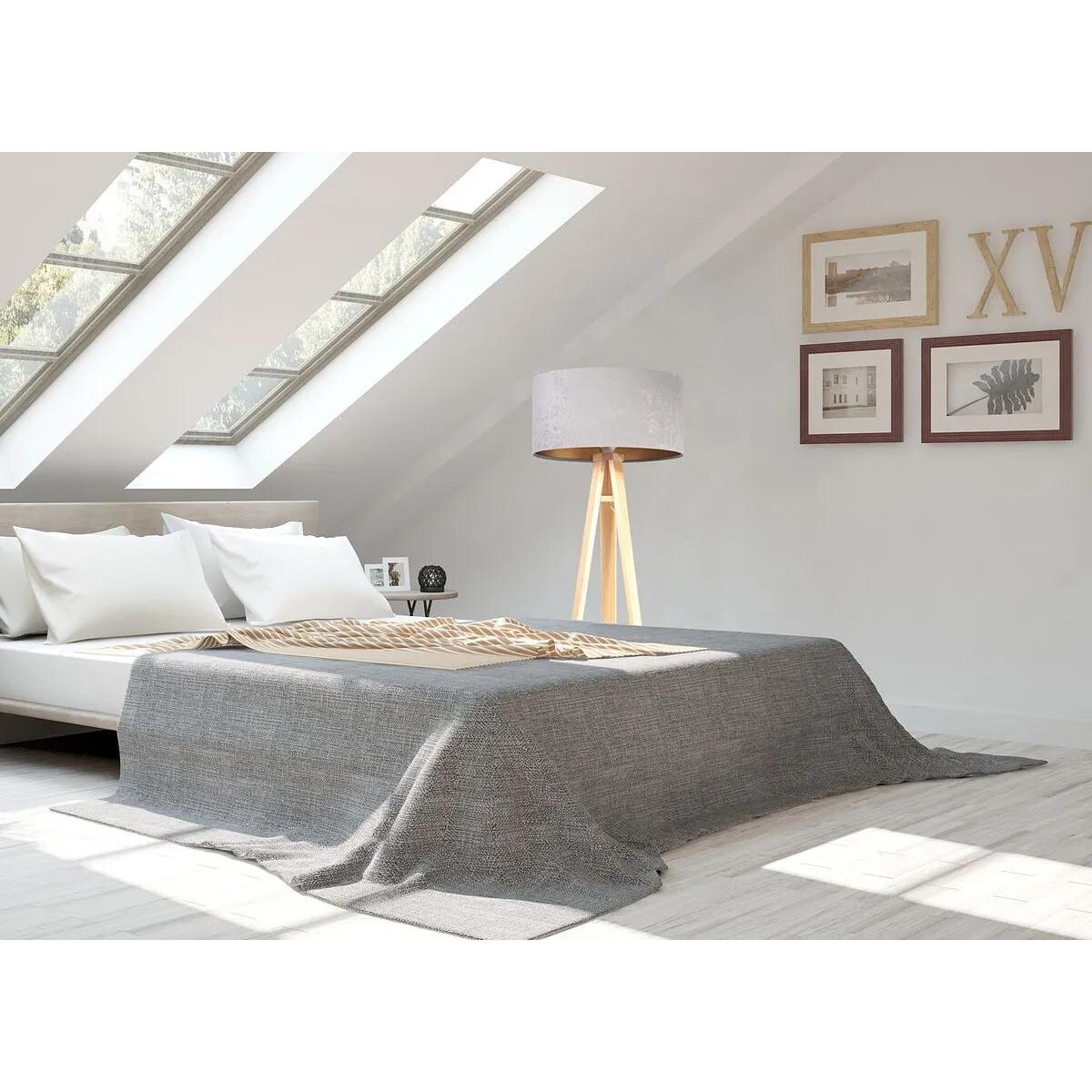 Lampa stojąca HOME 50 szara/złota/sosna