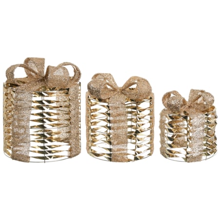 Zestaw 3 dekoracji LED Prezenty świąteczne złote SLIVSO