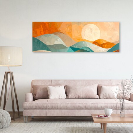 Obraz do salonu sypialni biura loftu, Fale abstrakcja w kolorach turkusu i beżu