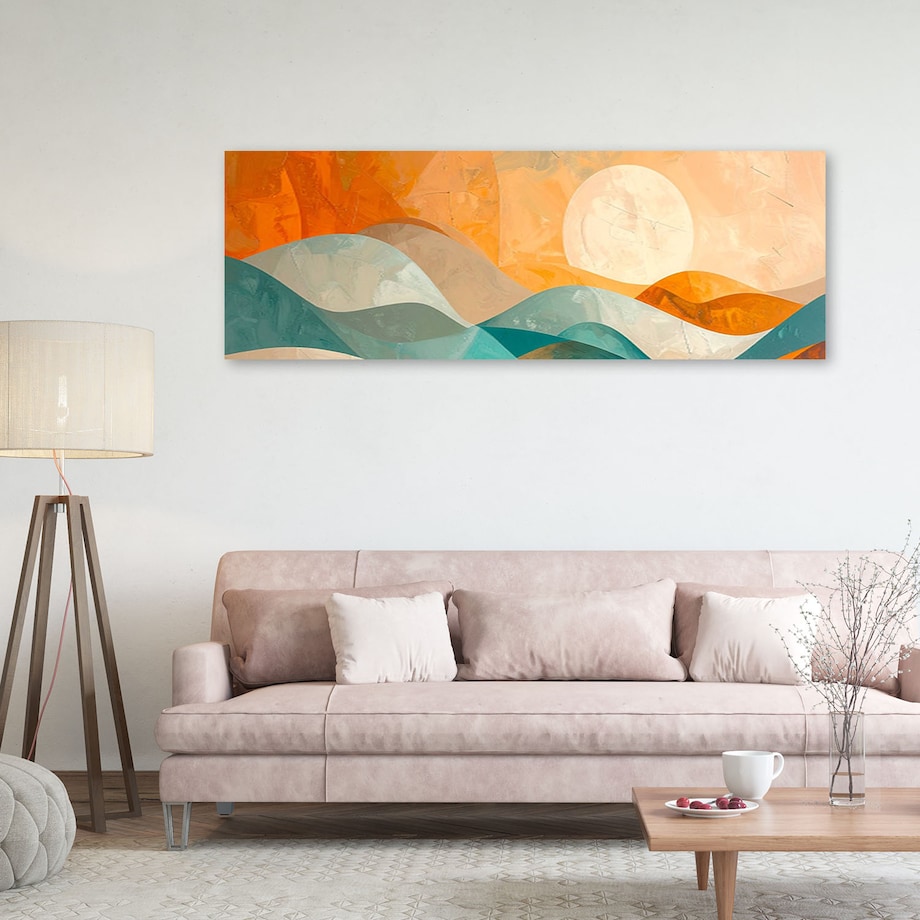 Obraz do salonu sypialni biura loftu, Fale abstrakcja w kolorach turkusu i beżu