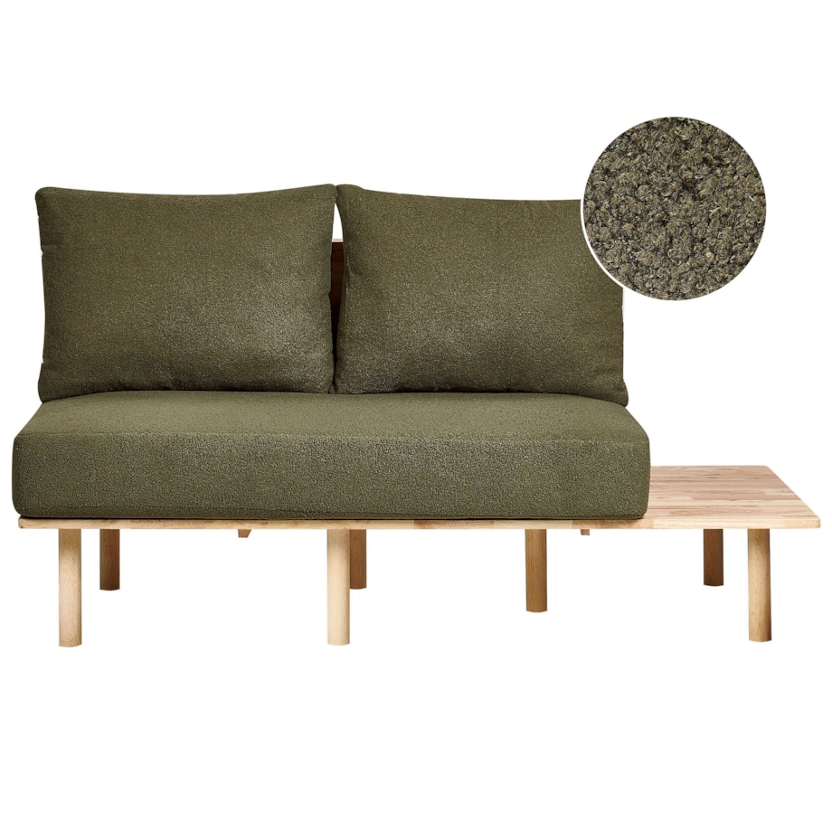 Sofa 2-osobowa ze stolikiem boucle ciemnozielona SALO