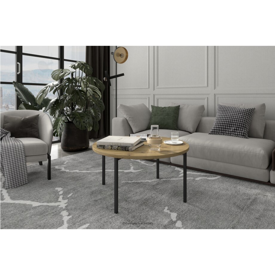 KONSIMO GERIS Stolik kawowy do salonu w stylu industrialnym, dąb rzemieślniczy