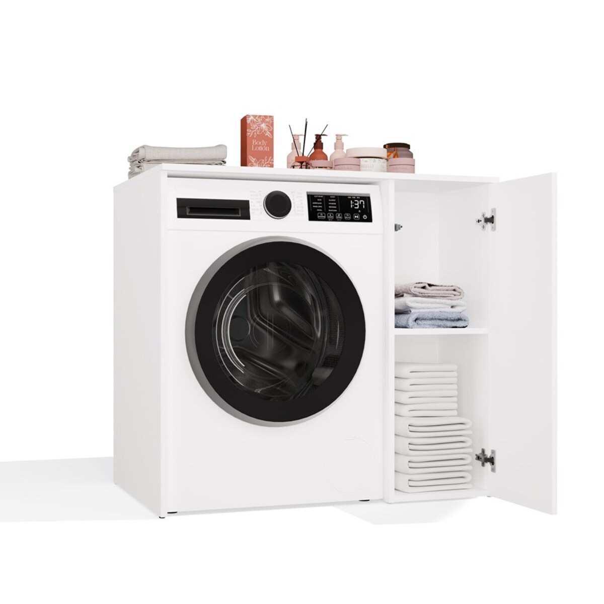 Szafka Na Pralkę Łazienkowa Z Drzwiami POLA NP 1D BIEL 2 Półki