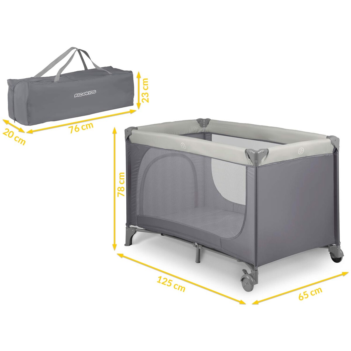 Łóżeczko turystyczne dla dziecka składane podróżne kojec Ricokids + materac + torba