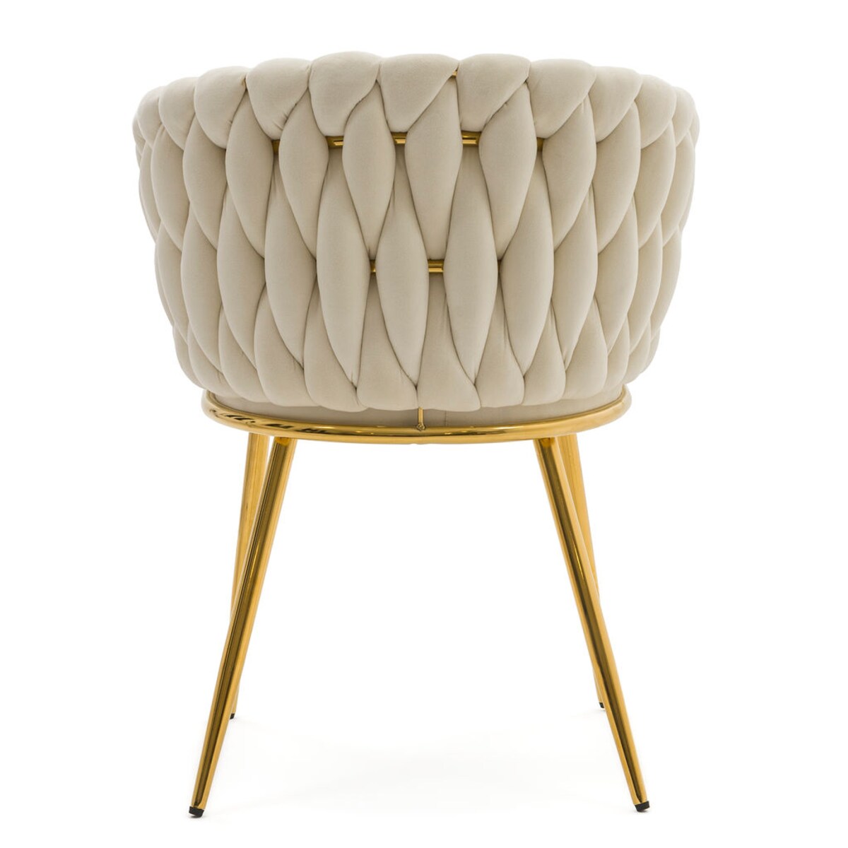 Krzesło tapicerowane plecione do jadalni beżowe welurowe glamour ROSA GOLD