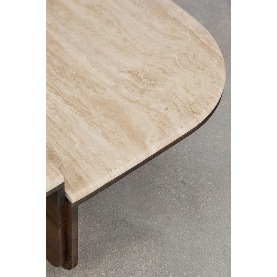 Stolik kawowy 90x90 cm z naturalnego trawertynu i drewna mango Clotsh