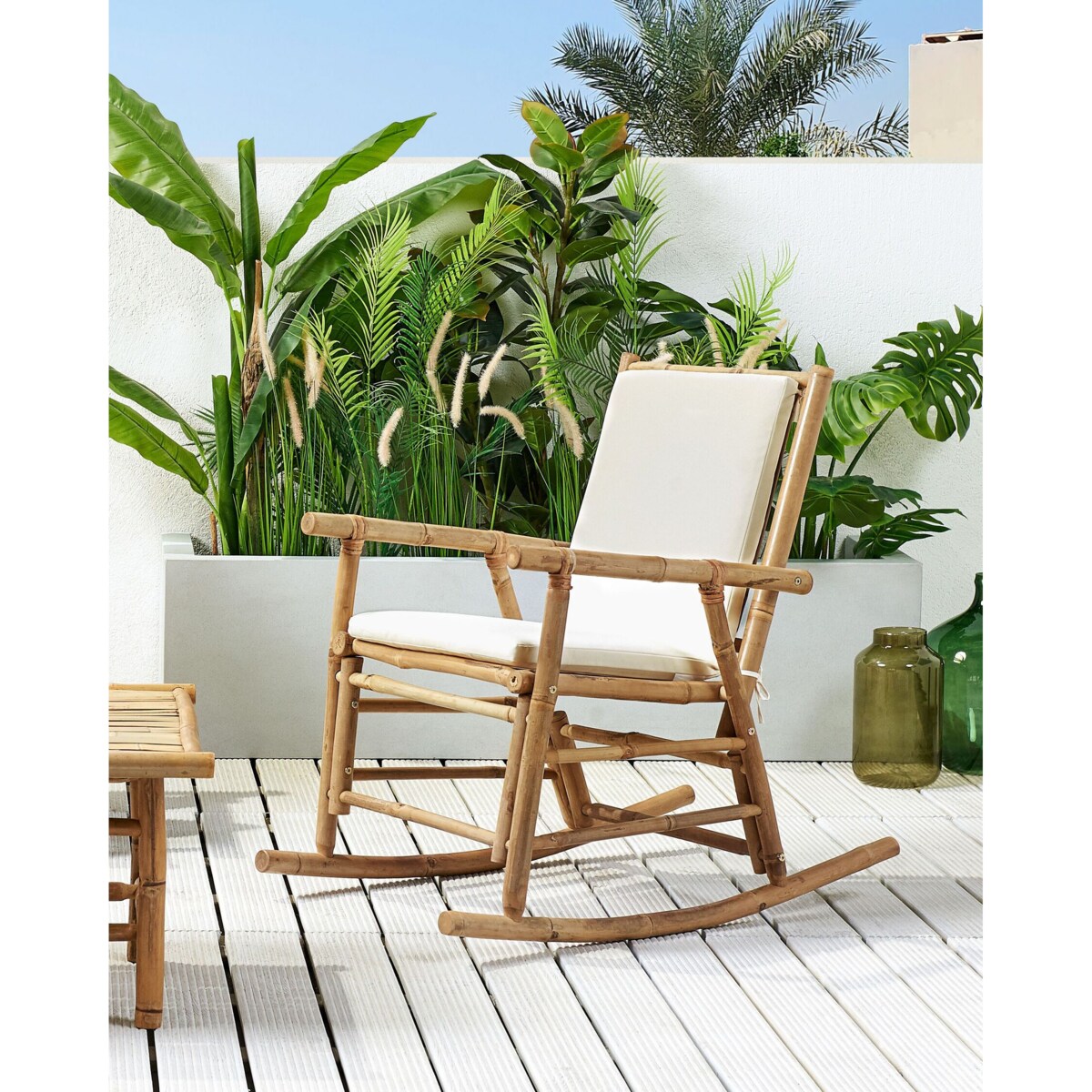 Fotel bujany bambusowy jasne drewno z białym FRIGOLE
