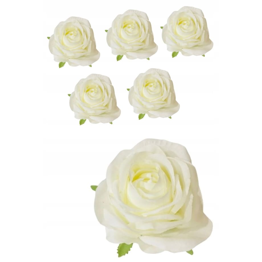 6x Róża sztuczna wyrobowa do wiązanek główka pąk cmentarz kwiaty BIAŁA duża