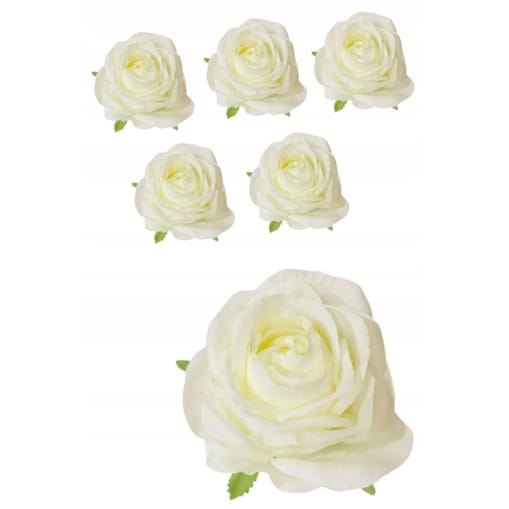 6x Róża sztuczna wyrobowa do wiązanek główka pąk cmentarz kwiaty BIAŁA duża