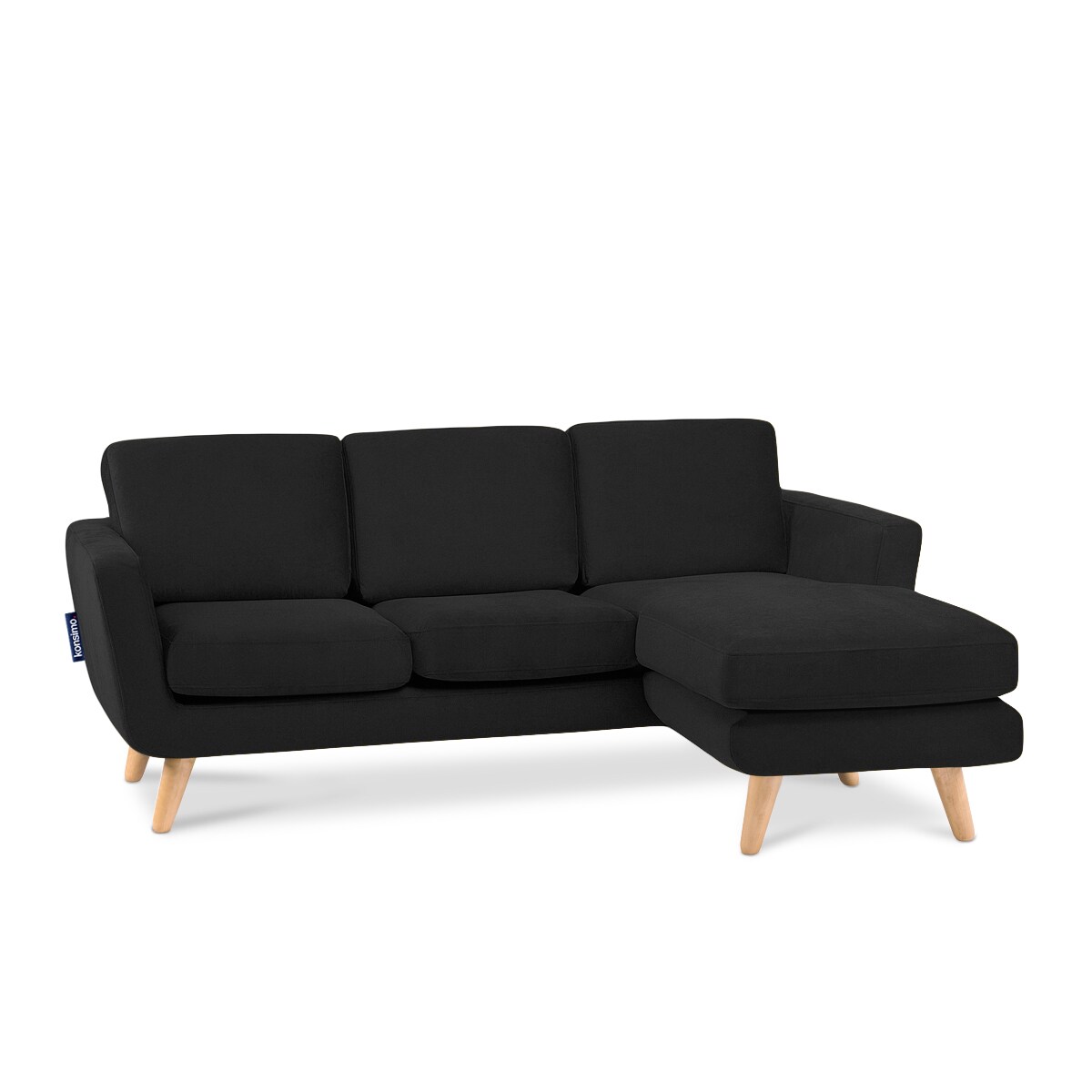 KONSIMO TAGIO Czarny narożnik skandynawski z pufą/ otomaną, prawy