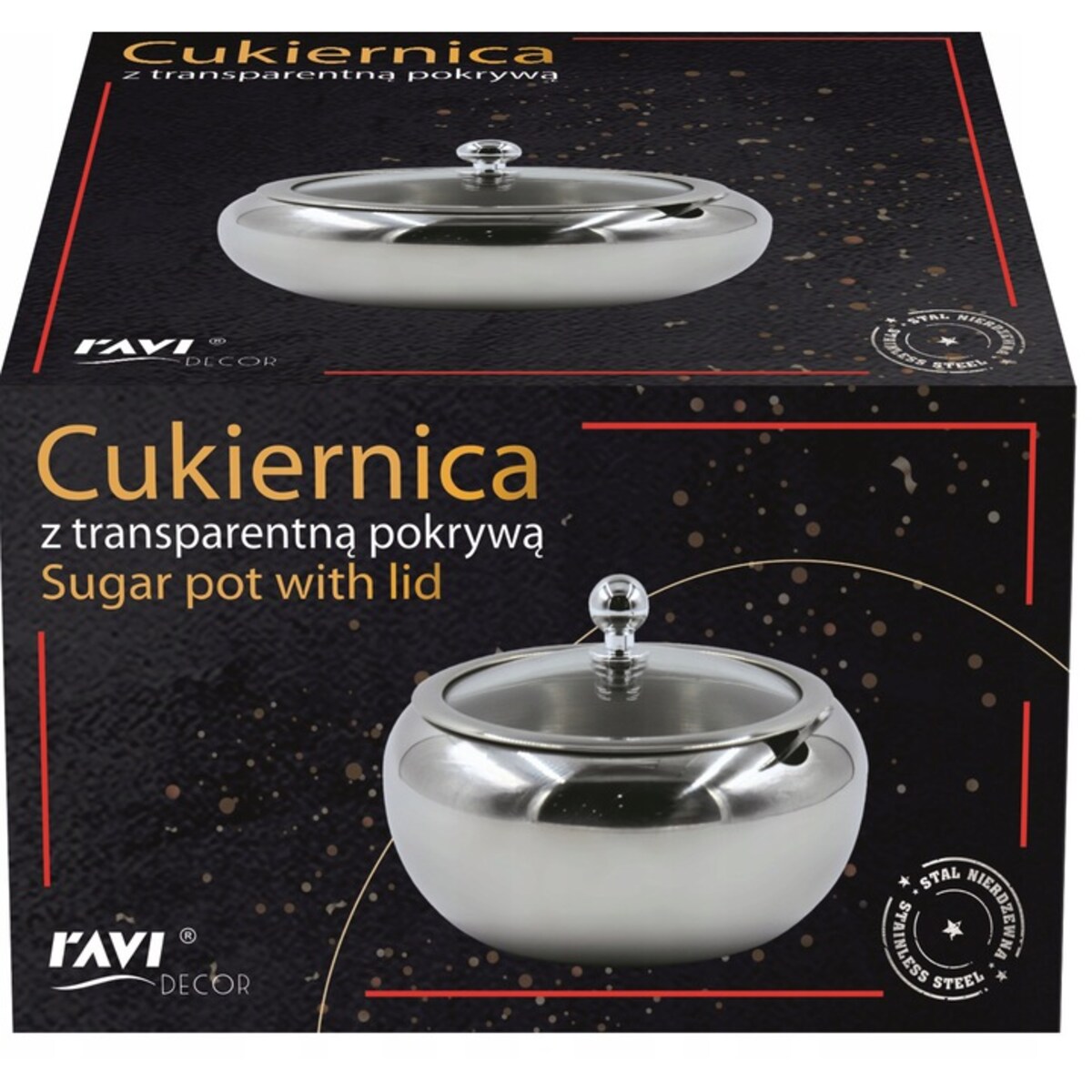 CUKIERNICA CUKIERNICZKA z pokrywką SREBRNA na cukier pojemnik