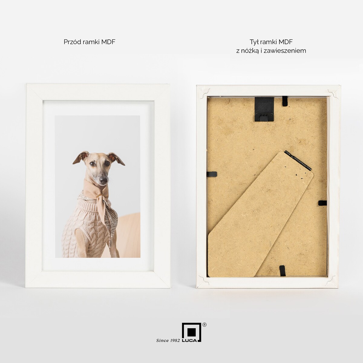 Biała ramka na zdjęcia 10x15 cm rama MDF z plexi wisząca stojąca klasyczna ramka