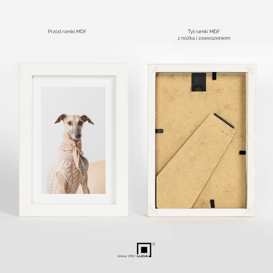 Biała ramka na zdjęcia 10x15 cm rama MDF z plexi wisząca stojąca klasyczna ramka