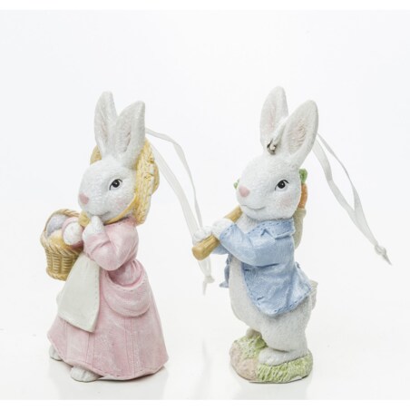 Dekoracja - Zawieszki 2 króliczki ogrodniczki 10x3,5x5 cm
