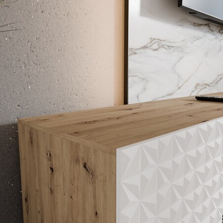 Szafka RTV ALI 300 cm zamknięta z ozdobnymi frontami - artisan+biały