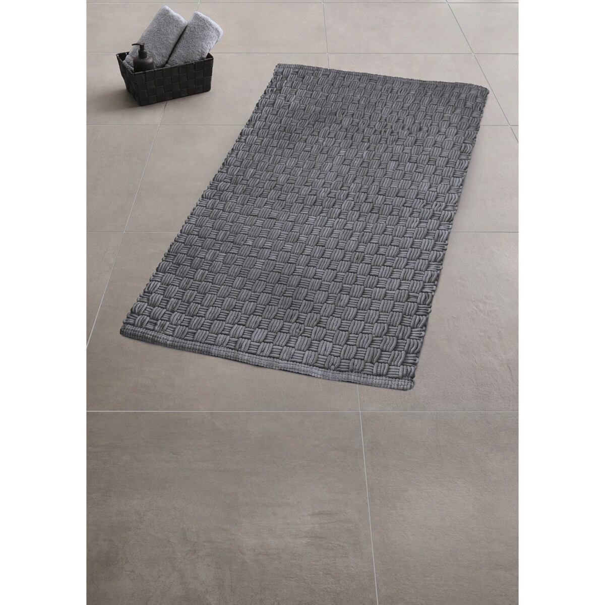 Kleine Wolke Matino ręcznie tkany dywanik łazienkowy 60x100 cm szary nić szenilowa