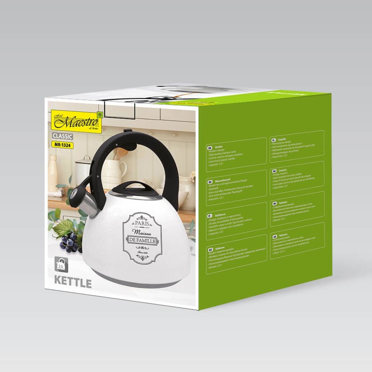 Czajnik stalowy z gwizdkiem na gaz indukcję 2.5L Paris Maison MAESTRO MR-1324