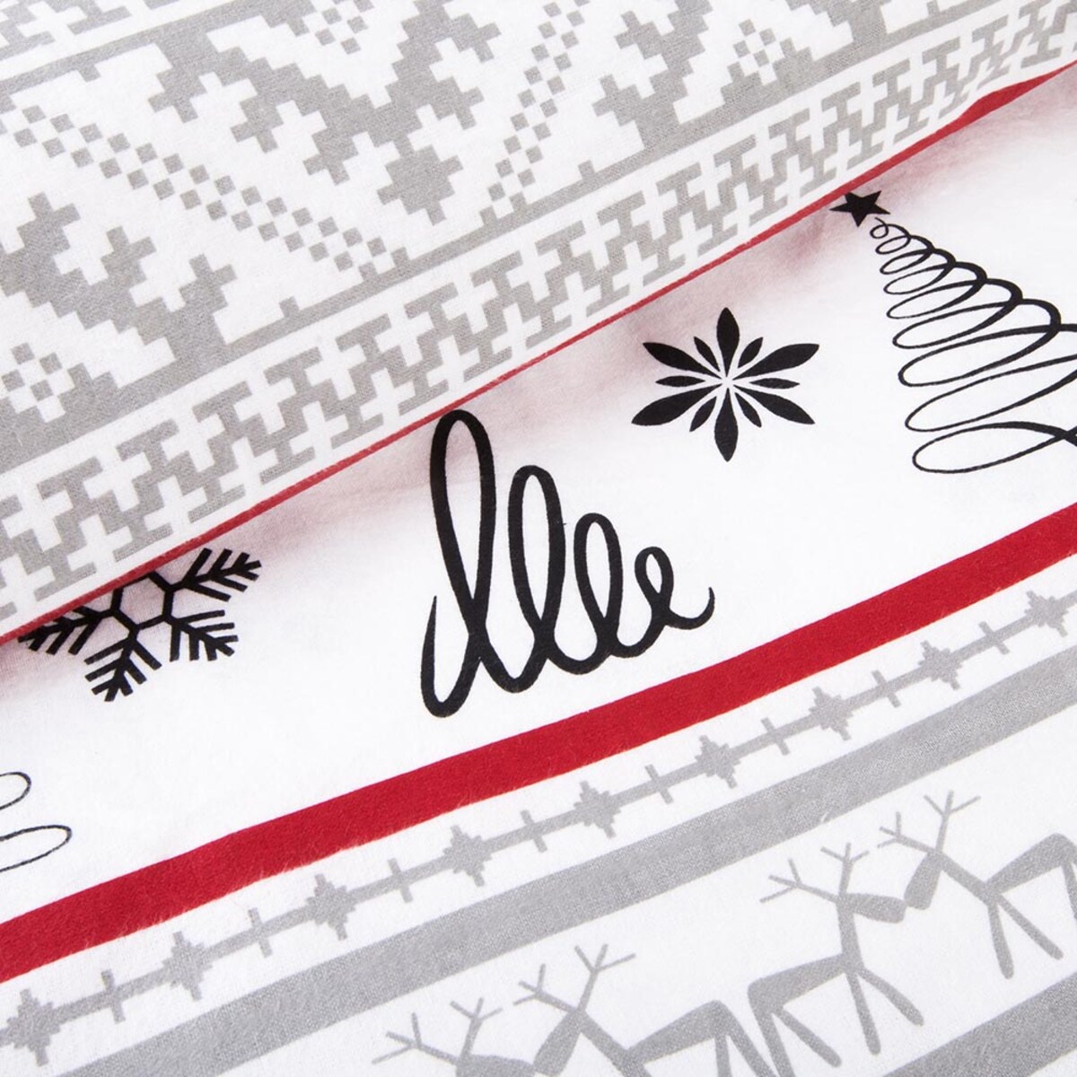 Pościel flanelowa 180x200 Selvia biała w choinki i chatki, Flanelove