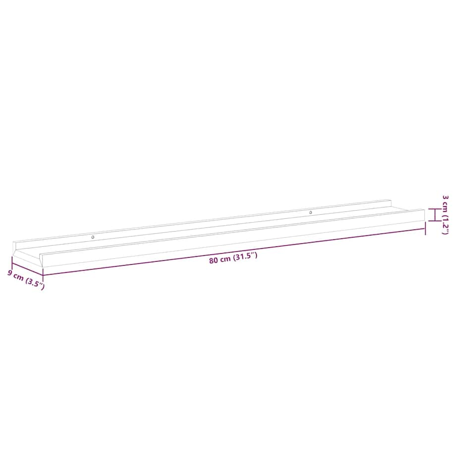 vidaXL Półki ścienne na zdjęcia, 2 szt., czarne, 80x9x3 cm, MDF