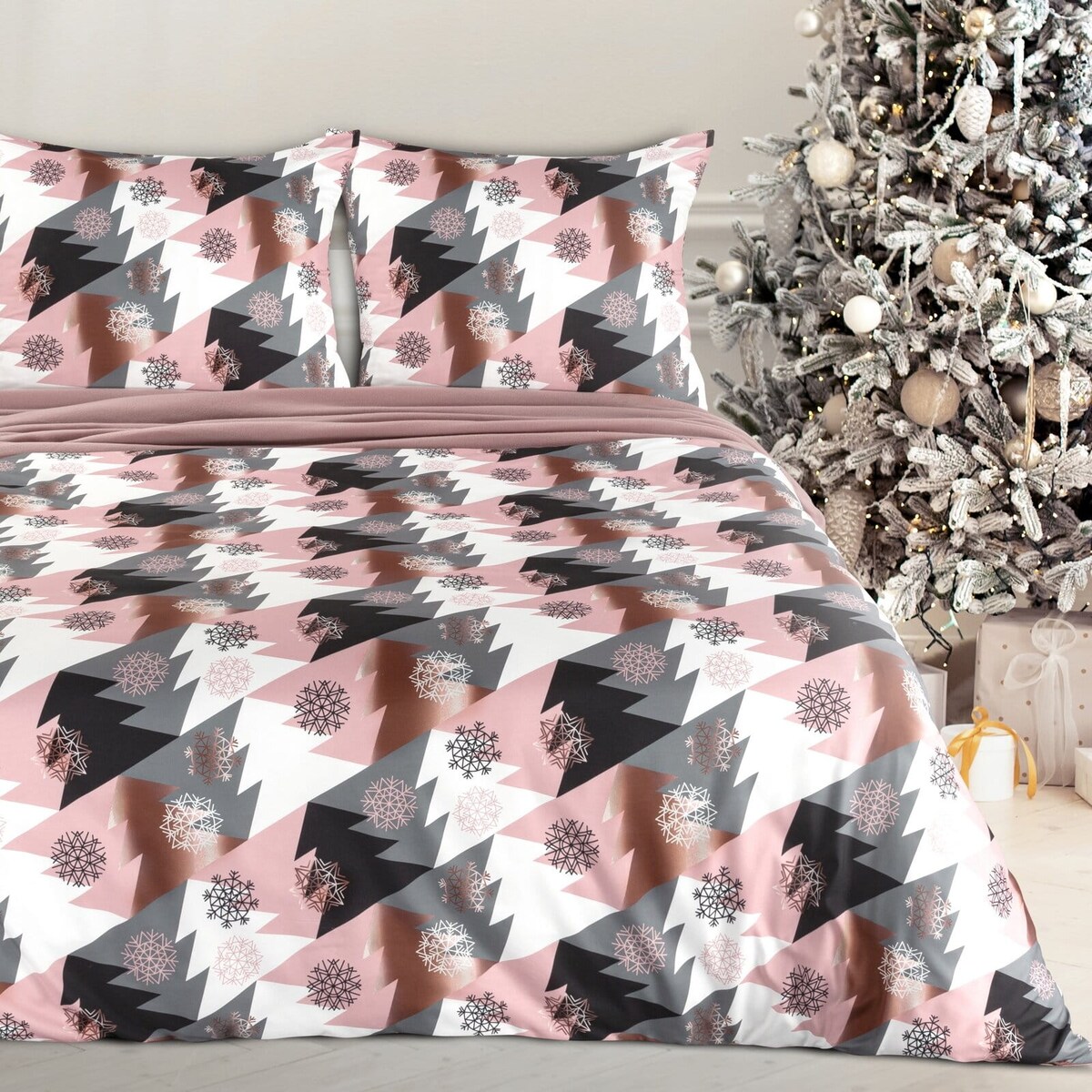 Komplet pościeli świątecznej z mikrowłókna 160x200 cm jasnopomarańczowy