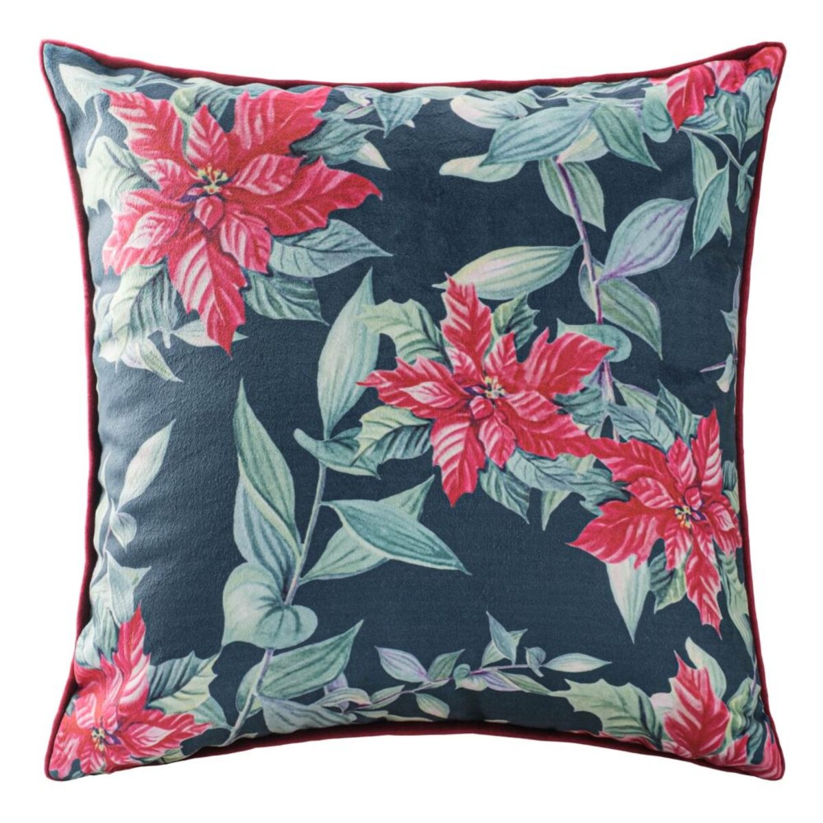 Poszewka dekoracyjna świąteczna 43x43 zielona w czerwone kwiaty