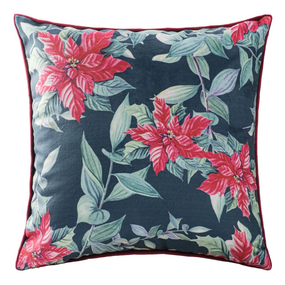 Poszewka dekoracyjna świąteczna 43x43 zielona w czerwone kwiaty