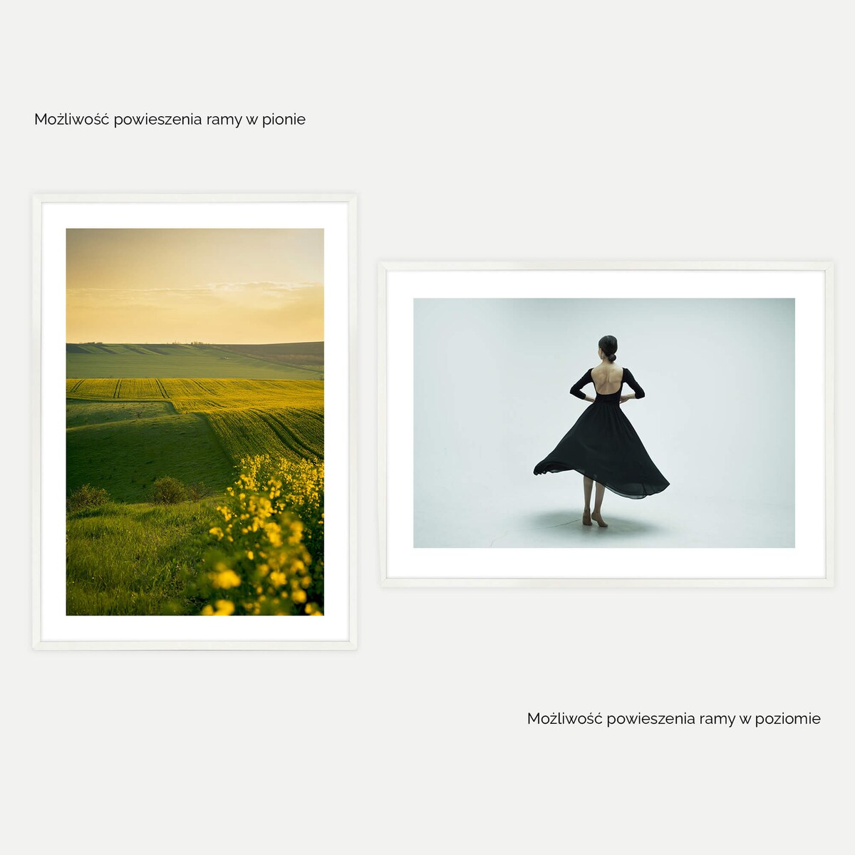 Ramka na zdjęcia 70x100 cm biała rama MDF z plexi do powieszenia pion poziom klasyczna ramka