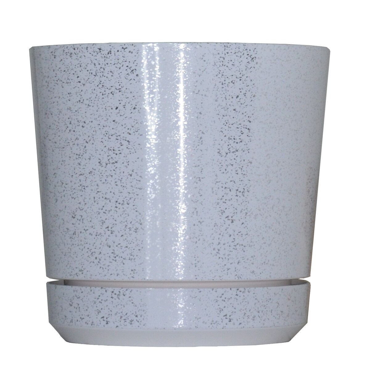 32 cm wzór BIAŁY MARMUR Doniczka z podstawką piękne lustrzane drobinki srebrne elementy elegancka duża donica