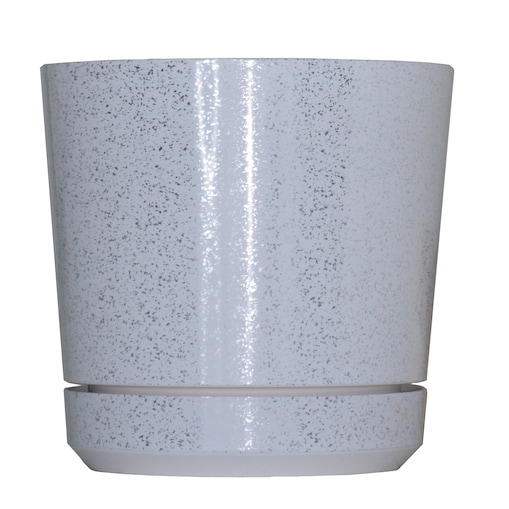 32 cm wzór BIAŁY MARMUR Doniczka z podstawką piękne lustrzane drobinki srebrne elementy elegancka duża donica