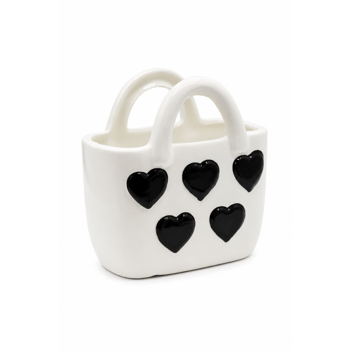 Wazon ceramiczny 18x10x18 cm TORBA biała i czarne serca