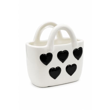 Wazon ceramiczny 18x10x18 cm TORBA biała i czarne serca