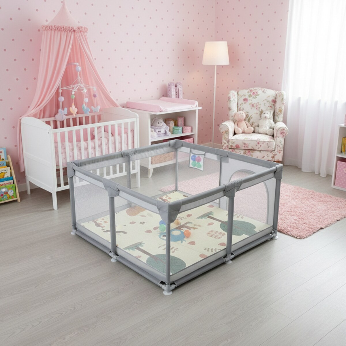 Kojec dla dziecka 126x126 cm suchy basen mata dwustronna + piłki + torba