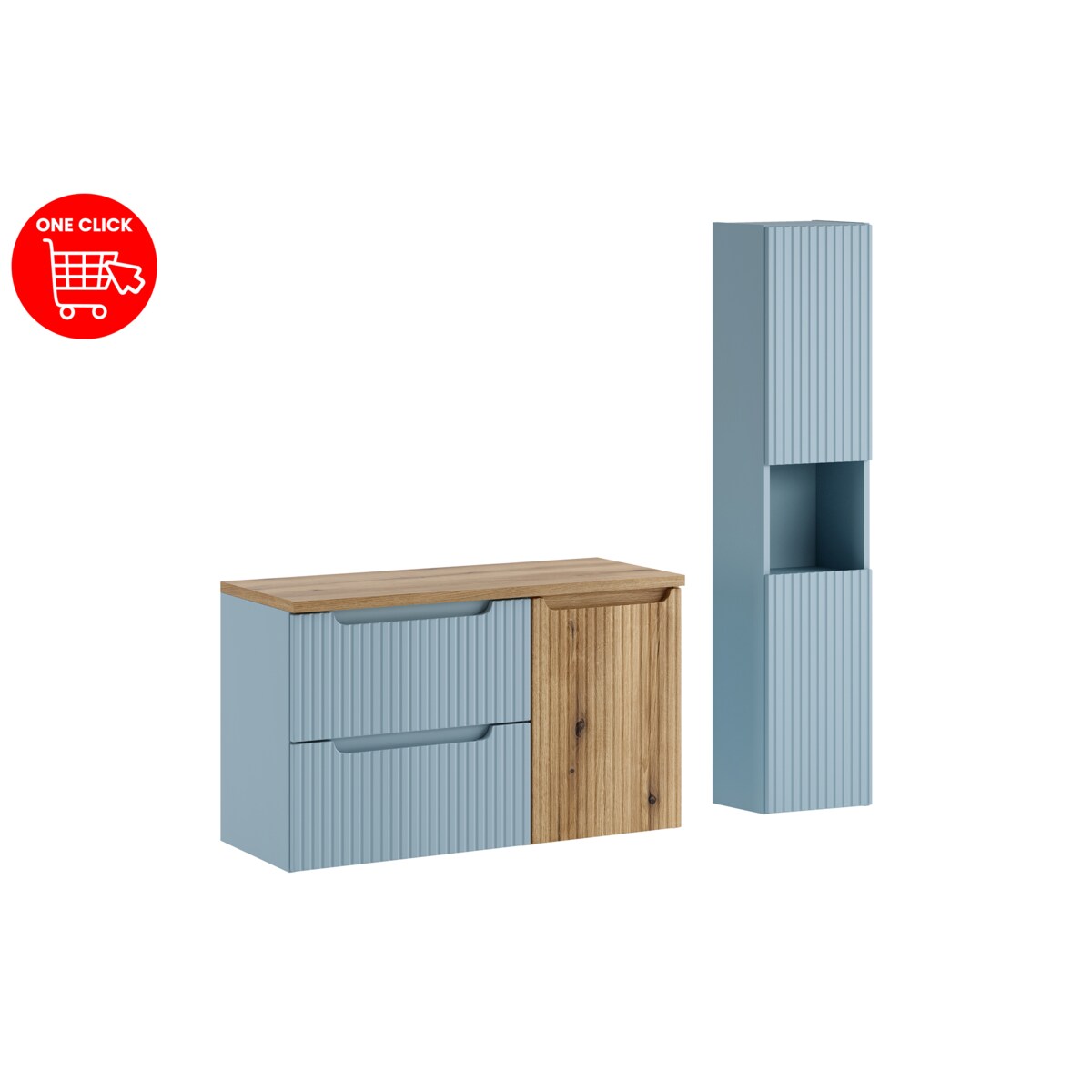 Zestaw meblowy 100cm z blatem, szafką z koszem na praniem i szafką wysoką SET-NOD B OAK 100CM S LB HC