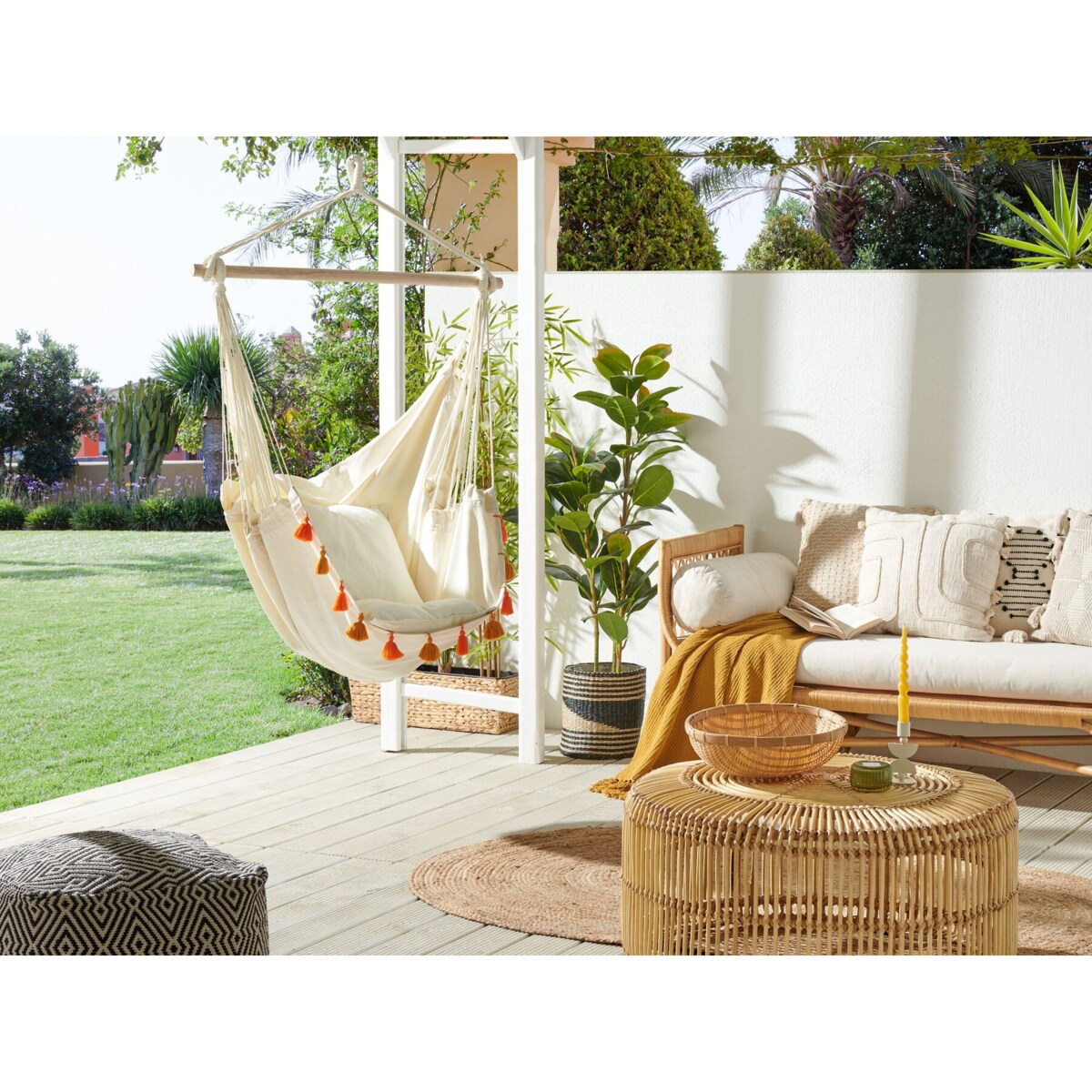 Fotel wiszący krzesło brazylijskie bawełniane beżowe VARENA