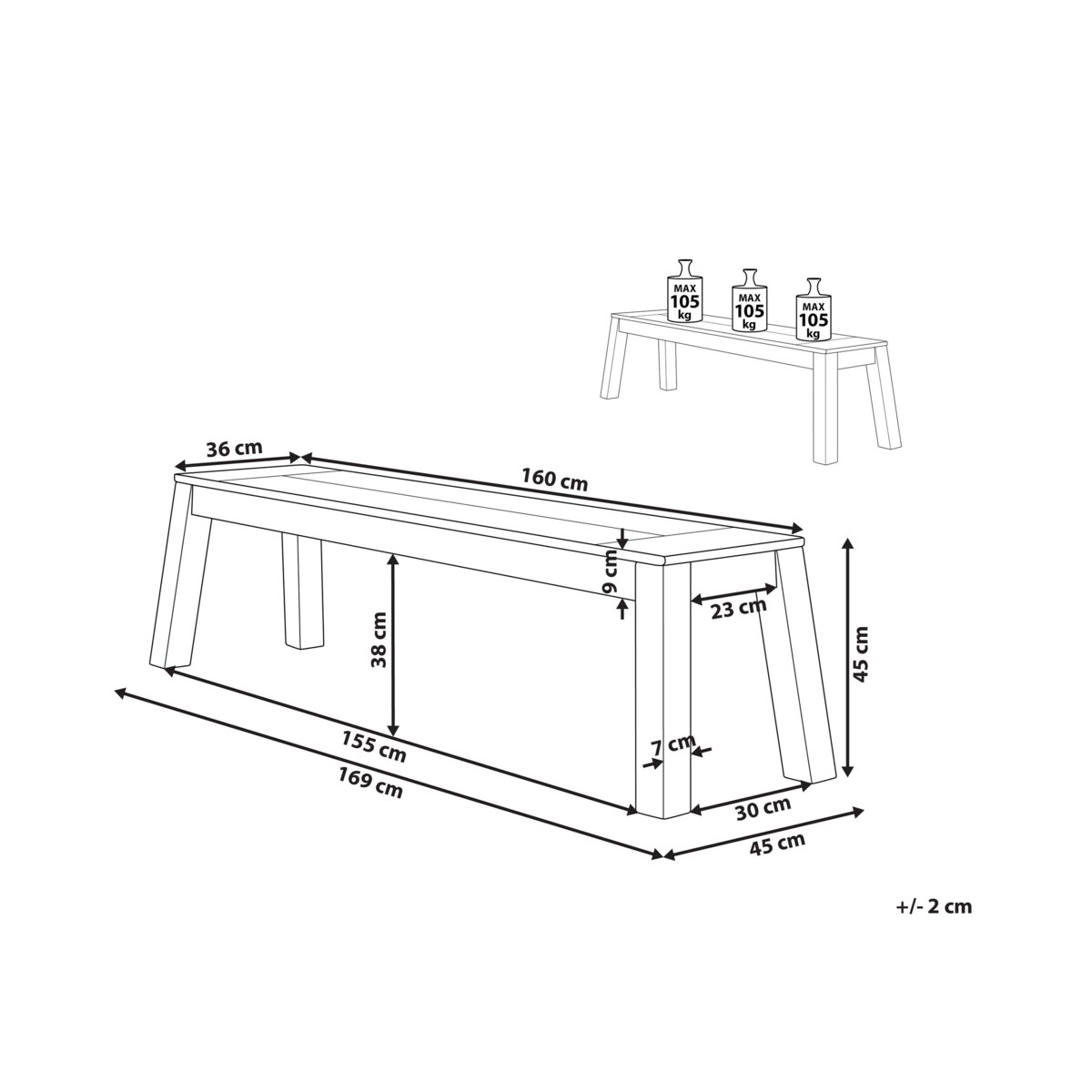 Ławka ogrodowa akacjowa 160 cm jasne drewno LIVORNO