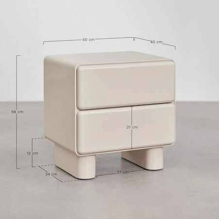 Szafka nocna 50x40 cm z dwoma szufladami z MDF Sheila, kremowa