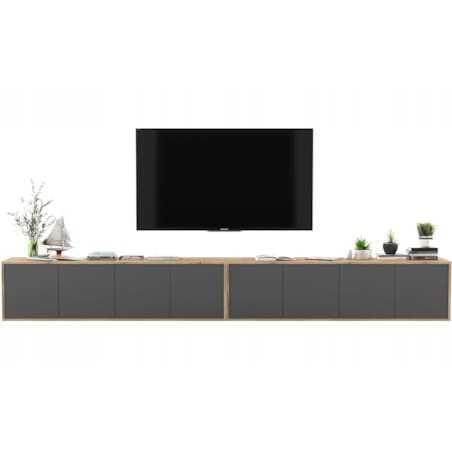 Wisząca Szafka RTV Loft Komoda RTV Dąb Wotan Grafit MAT 300 cm