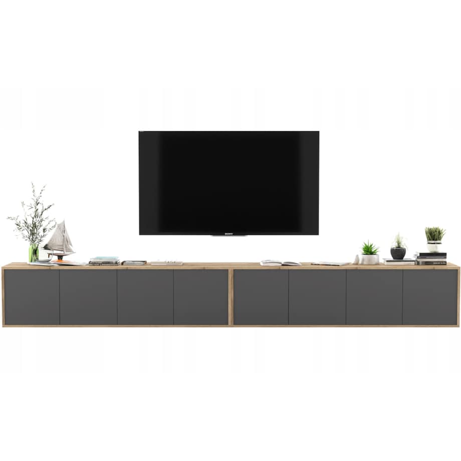 Wisząca Szafka RTV Loft Komoda RTV Dąb Wotan Grafit MAT 300 cm