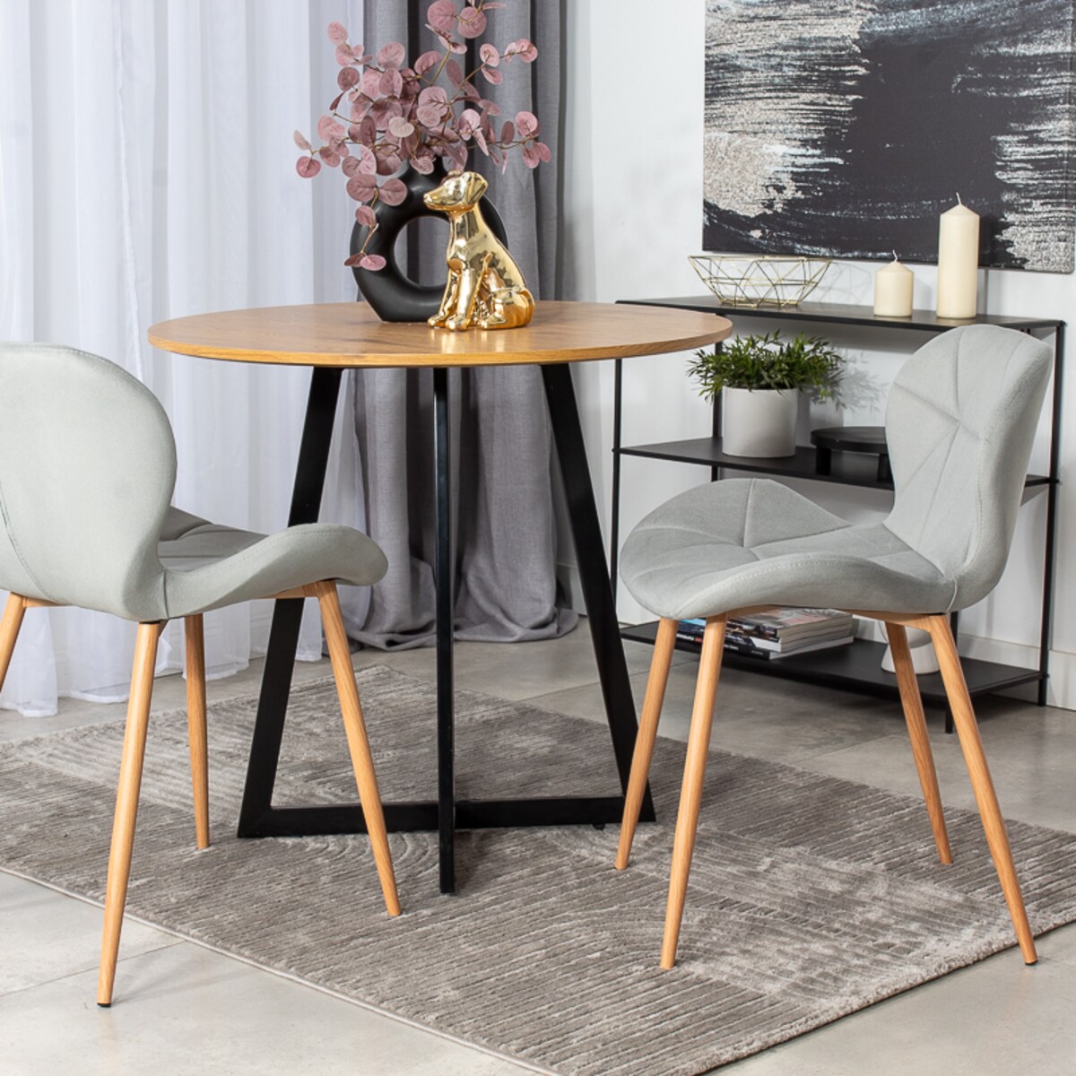 Krzesło tapicerowane welurowe szare jasne nogi do salonu jadalni