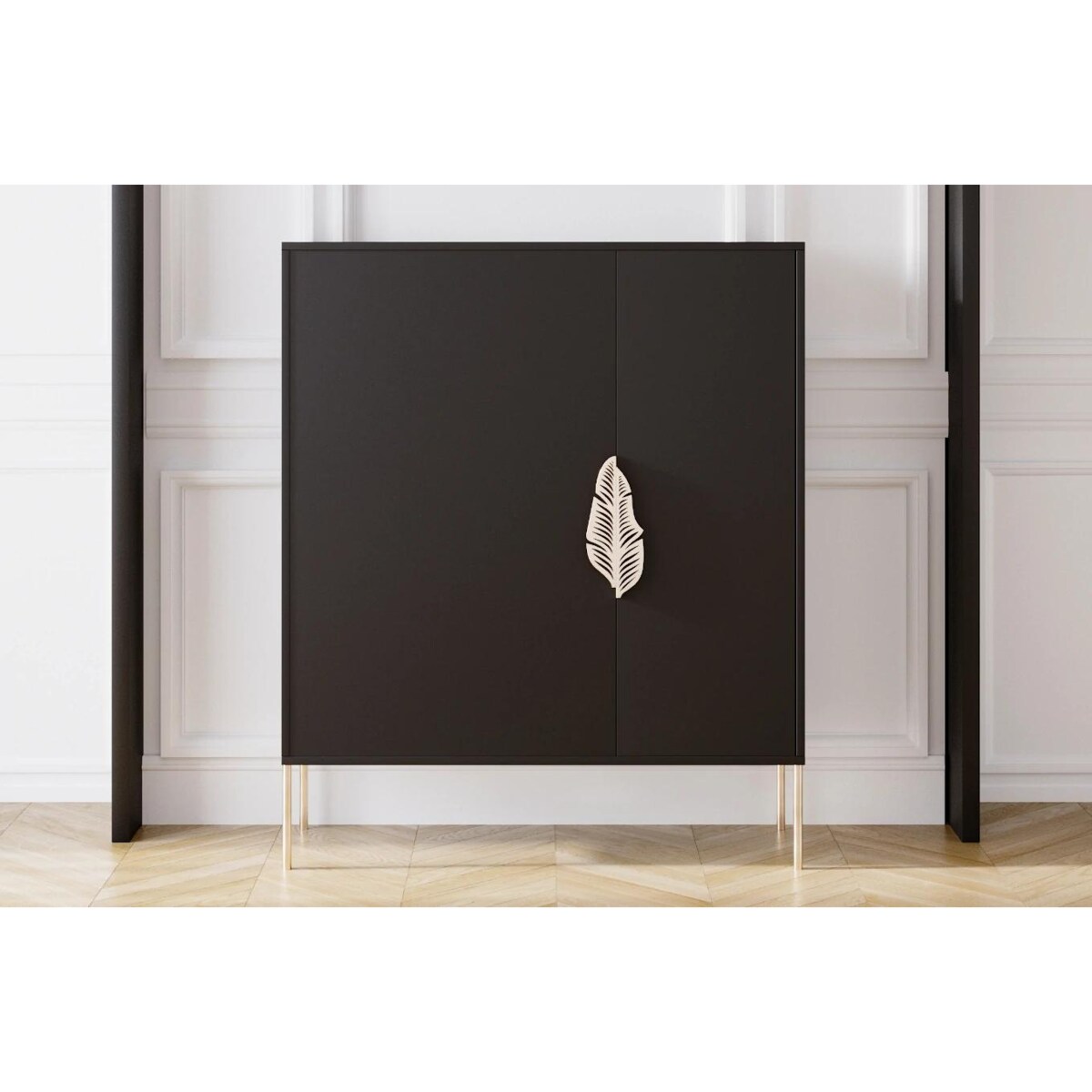 Czarna komoda / szafka na buty Skandica MERLIN ze złotymi dodatkami