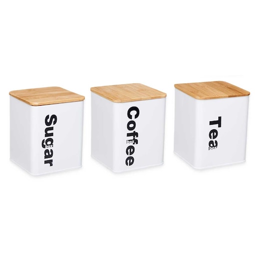 Pojemniki na kawę i herbatę, metalowe, białe, 3 sztuki