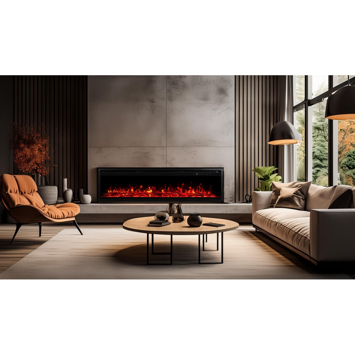 Kominek elektryczny AFLAMO Royal PRO 120 - ścienny i do zabudowy - 120x38x16 cm - kominek LED z funkcją grzania 750/1500 W