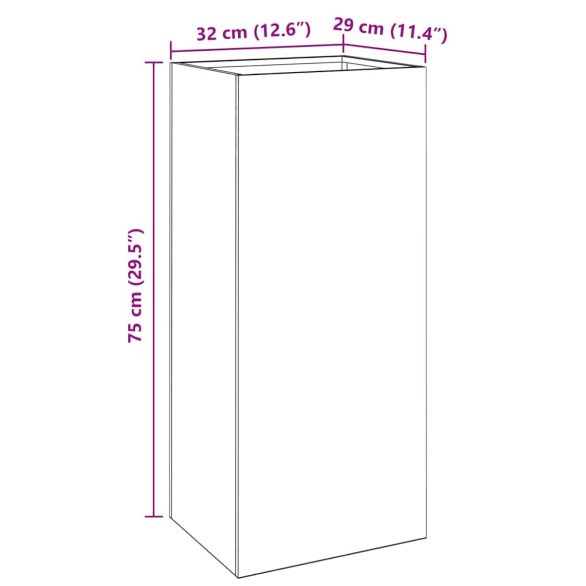 vidaXL Donica, biała, 32x29x75 cm, stal